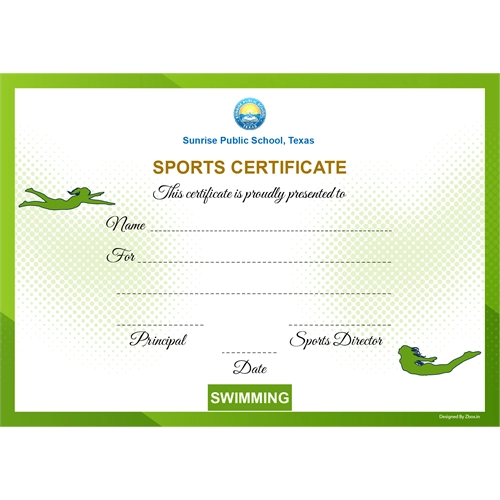 School Sports Award Certificate Swimming A4 Size | Use on Laser Printer